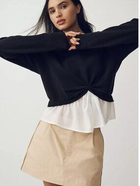 Maeve Women's S The Gemini Twofer Pullover Sweater from Anthropologie Black
